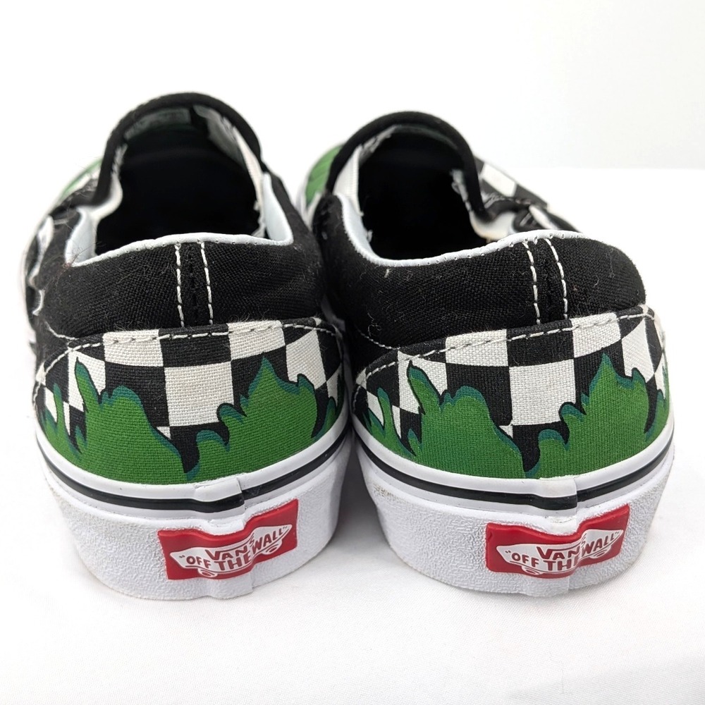 Vans Slip-On Sneakers Black White Green Checkerboard Graphic - Picture 7 of 10